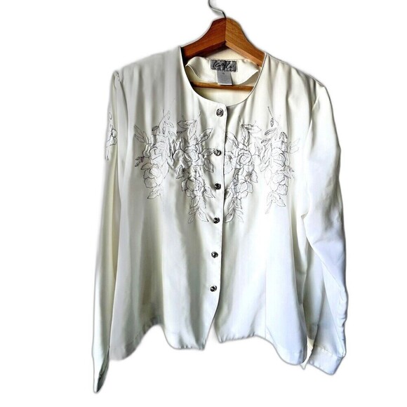 Womens Vintage (Cathy Chow cream embroidered long sleeve button plus size 16 - Picture 1 of 14